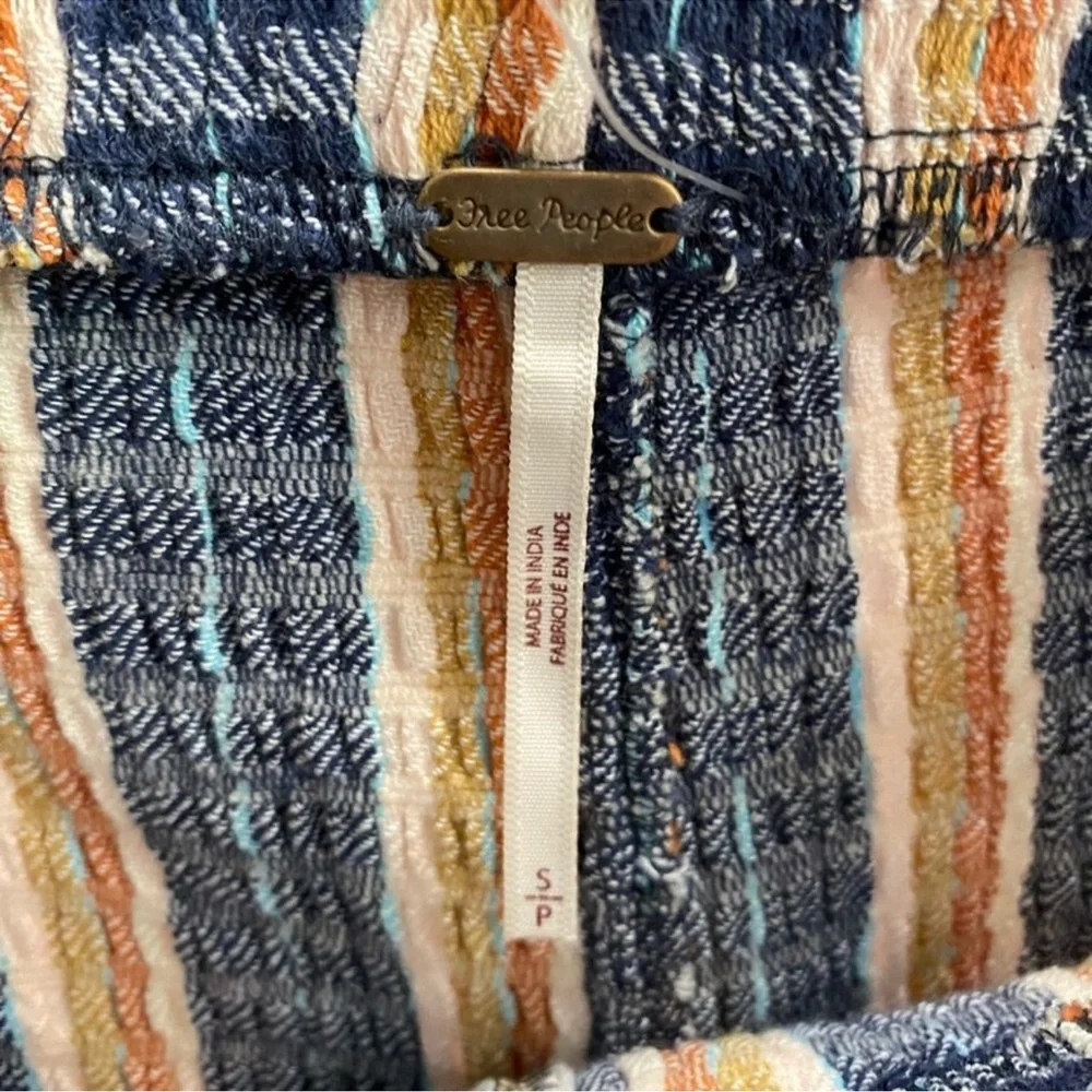 Free People Blue Stripe Fine Line Slim Flare Crop Pants Sz S